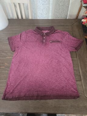 Guess Jeans Men's Romo Washed Slub Polo Shirt Burgundy Red Zip Pocket Size XXL
